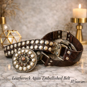 Vintage Leatherock Studded Embossed Leather Belt Crystal Buckle Sz 32